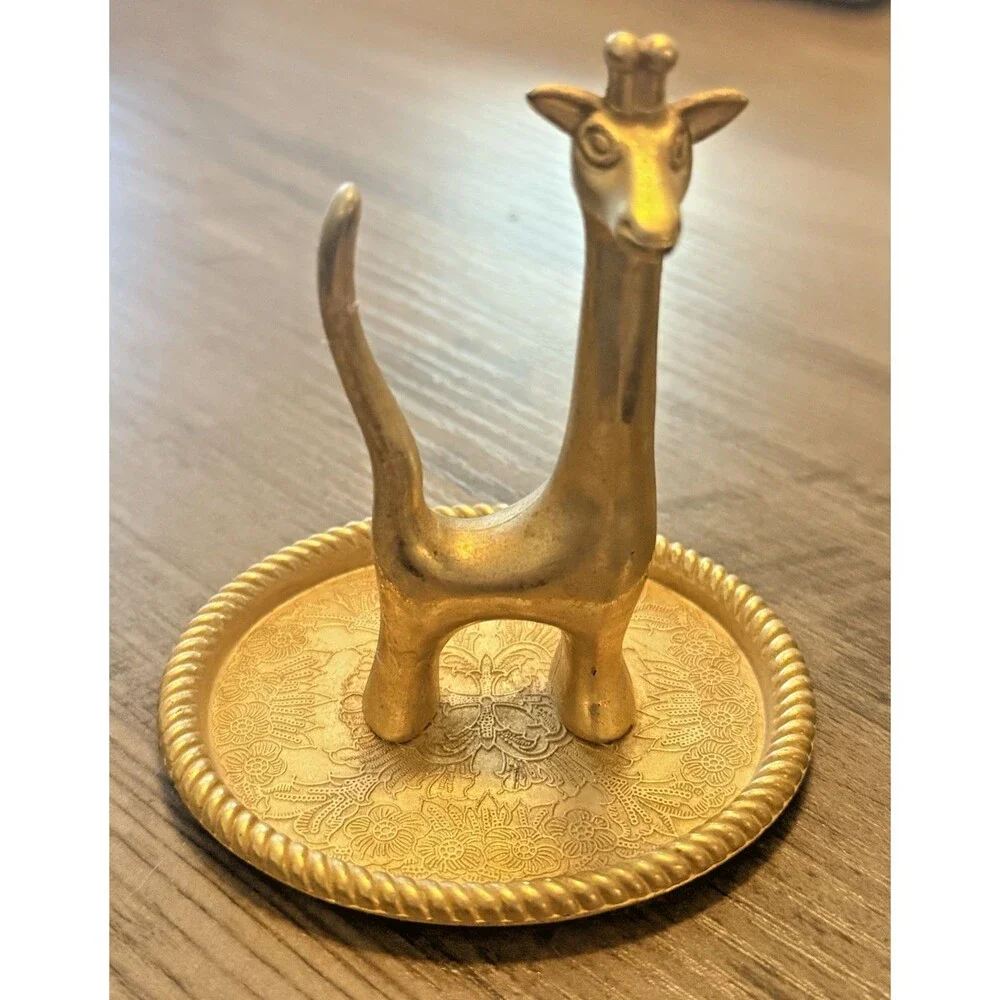 Vintage Figural Giraffe Ring Holder Dish Gold Tone 3.5